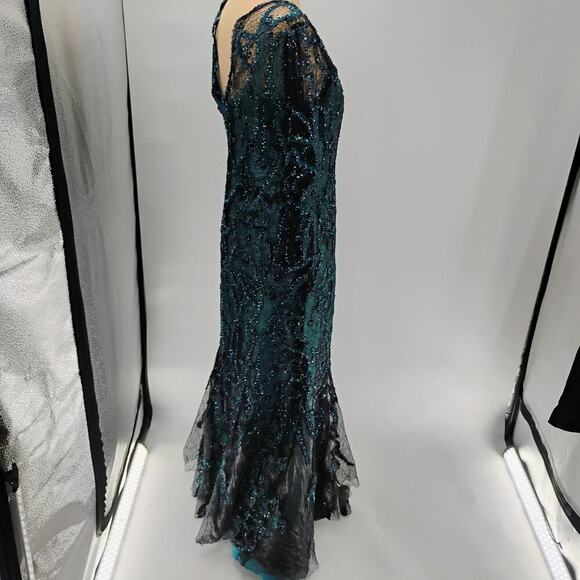 $1295 Rene Ruiz Collection Women's Green Floral Round Neck Gown Dress - Picture 11 of 16